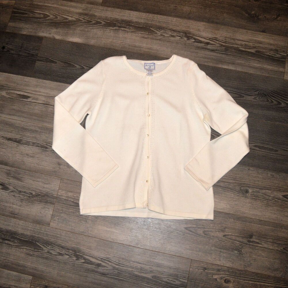 April Cornell Cottagecore Embellished Lace Grandma Cream Cardigan Sweater